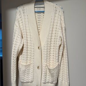 Cream Knit Openwork Button-Front Cardigan Sweater